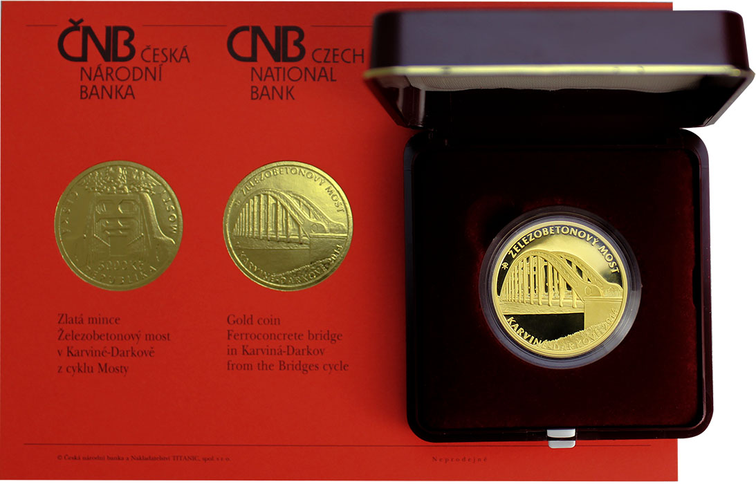Zlatá mince 5000 Kč Železobetonový most v Karviné - Darkově 2014 Proof