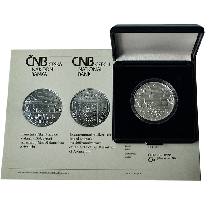 Stříbrná mince 200 Kč Jiří Melantrich z Aventina 500. výročí narození 2011 Proof 