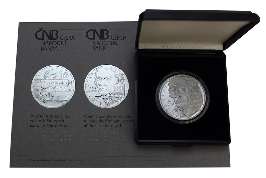 Stříbrná mince 200 Kč Aloys Klar 250. výročí narození 2013 Proof 