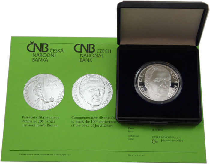 Stříbrná mince 200 Kč Josef Bican 100. výročí narození 2013 Proof 