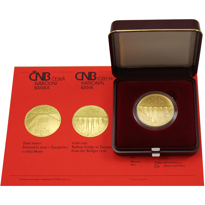 Zlatá mince 5000 Kč Železniční most v Žampachu 2013 Standard