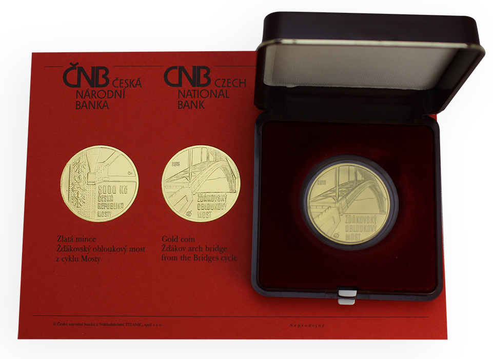 Zlatá mince 5000 Kč Žďákovský obloukový most 2015 Standard