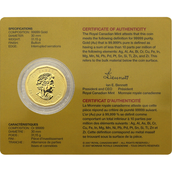 Zlatá investiční mince Million Dollar Maple Leaf 1 Oz 2012 (.99999)