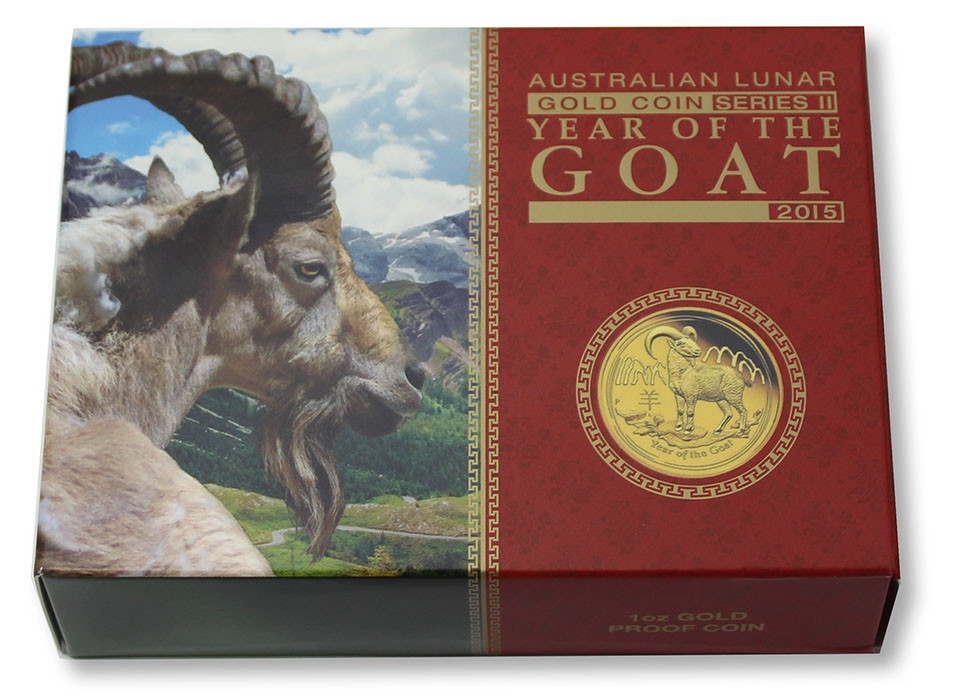 Exkluzivní Zlatá mince Year of the Goat Rok Kozy 1 Oz 2015 Proof