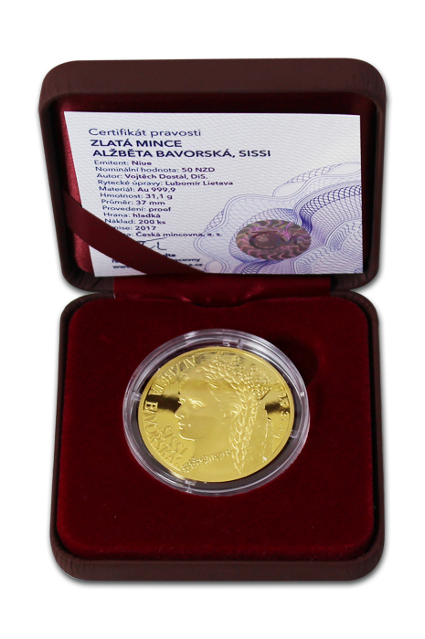 Zlatá uncová mince Alžběta Bavorská - Sissi 2017 Proof