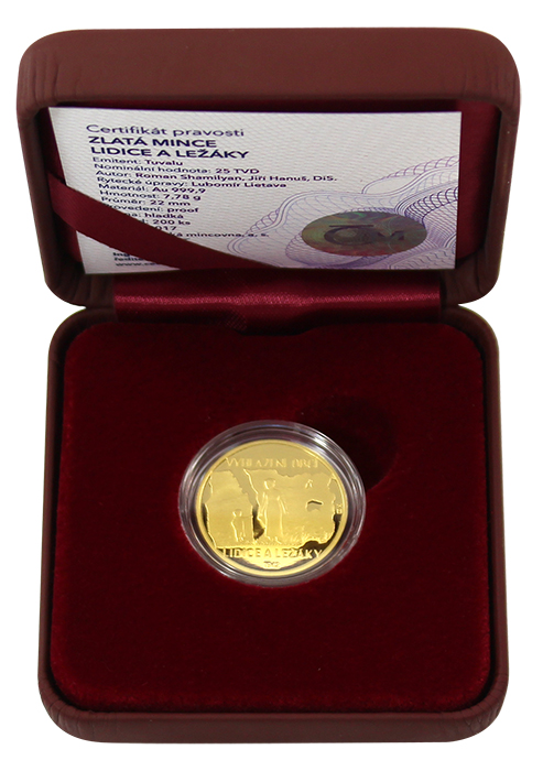Zlatá čtvrtuncová mince Lidice a Ležáky 2017 Proof