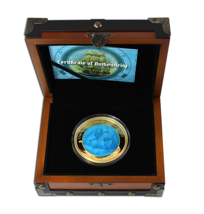 Zlatá mince 5 Oz HMS Endeavour 250. výročí 2018 Perleť Proof