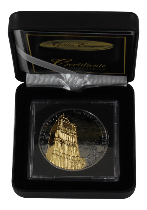 Stříbrná Ruthenium mince pozlacený Big Ben 1 Oz Golden Enigma 2017 Standard