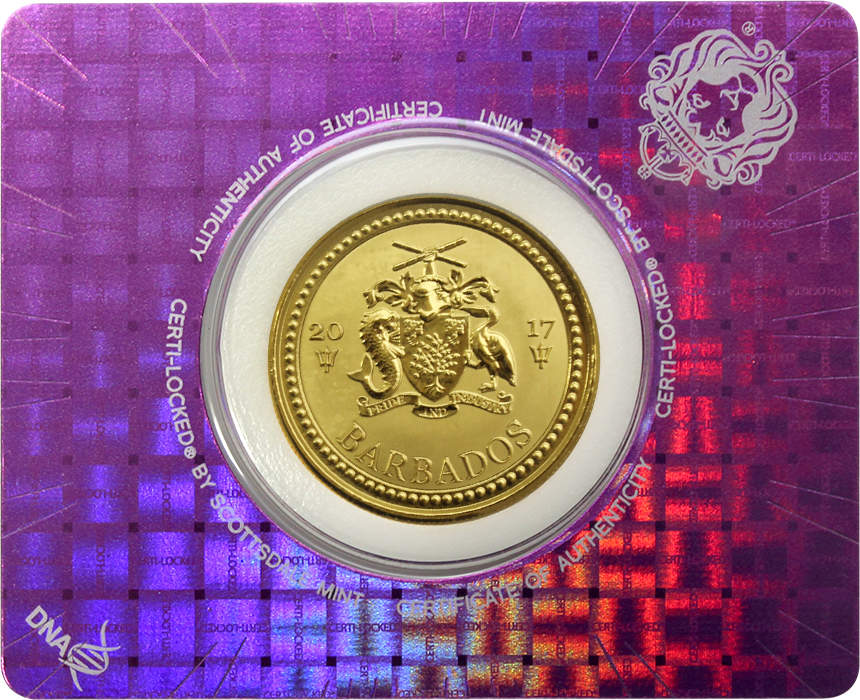 Zlatá investiční mince Trojzubec Barbadosu 1 Oz 2017