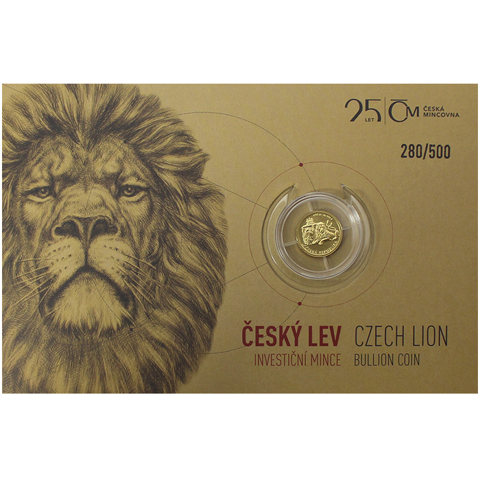 Zlatá 1/25 oz investiční mince Český lev 2018 číslováno Standard