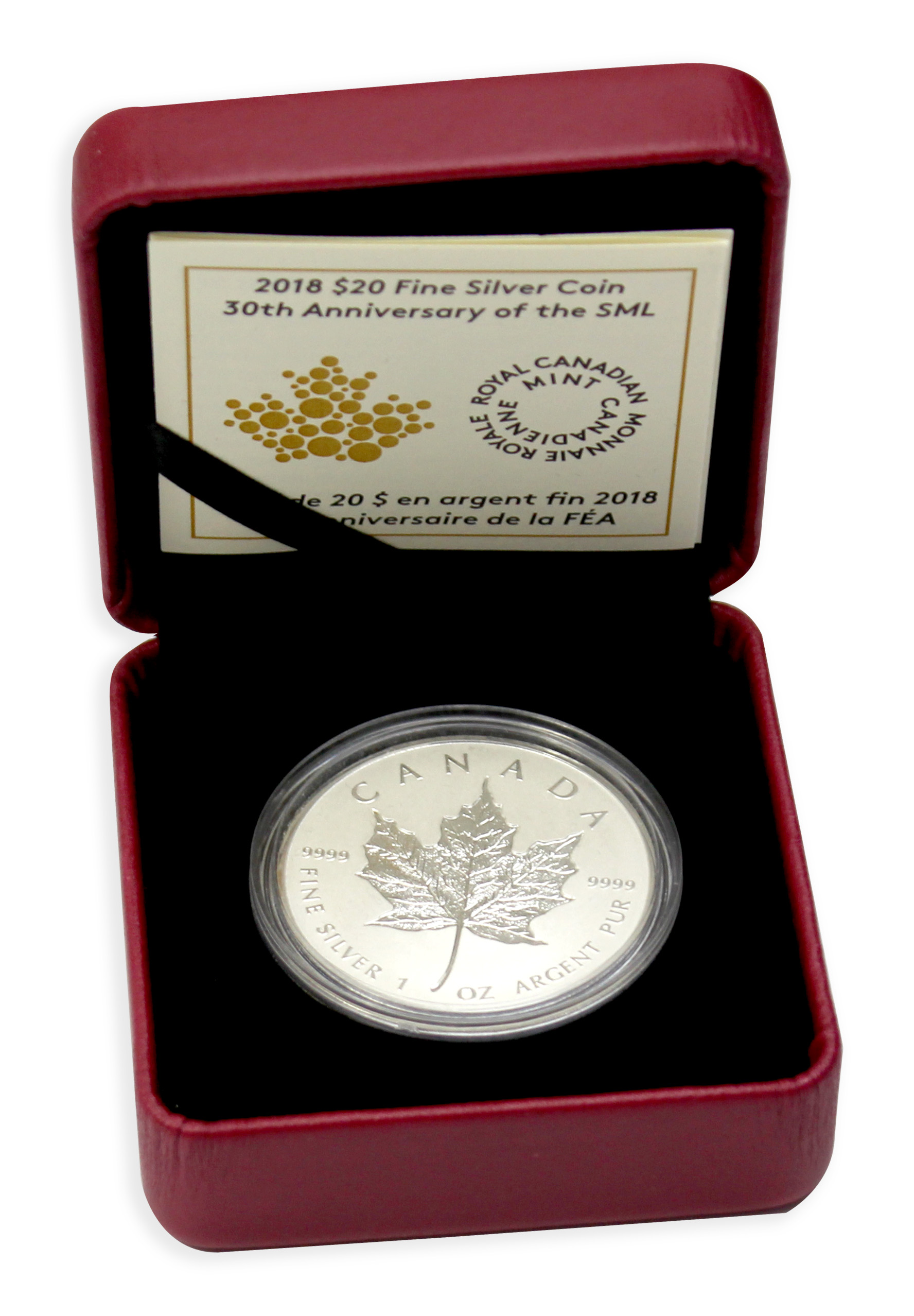 Stříbrná mince Maple Leaf 1 Oz - 30. výročí - Incuse 2018 Proof