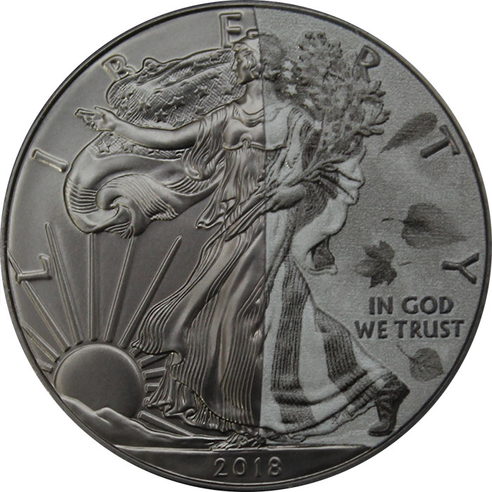 American Eagle Čtyři roční období Sada stříbrných Ruthenium mincí 2018 Standard
