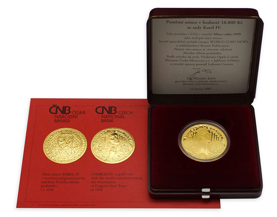 Zlatá mince 10000 Kč KAREL IV. Nové Město Pražské 1999 Proof