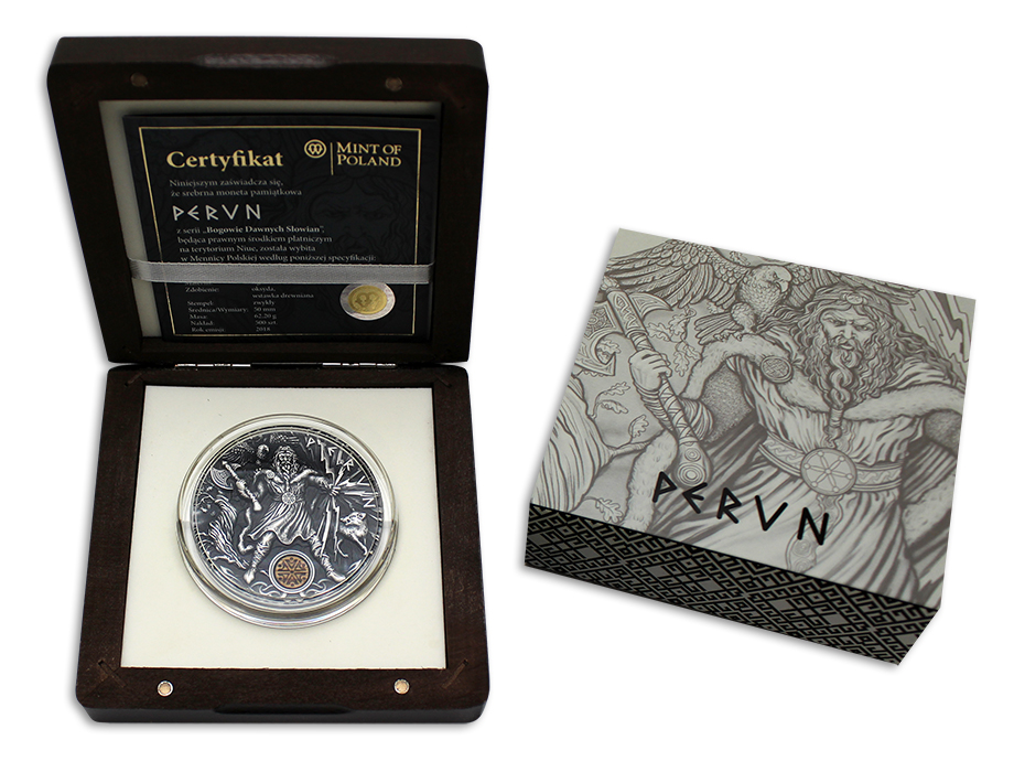 Strieborná minca Slovanskí bohovia - Perun 2 Oz 2018 Antique Standard