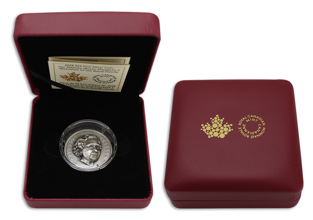 Strieborná minca Elizabeth II. - hlava kráľovskej rodiny 2018 Antique Standard