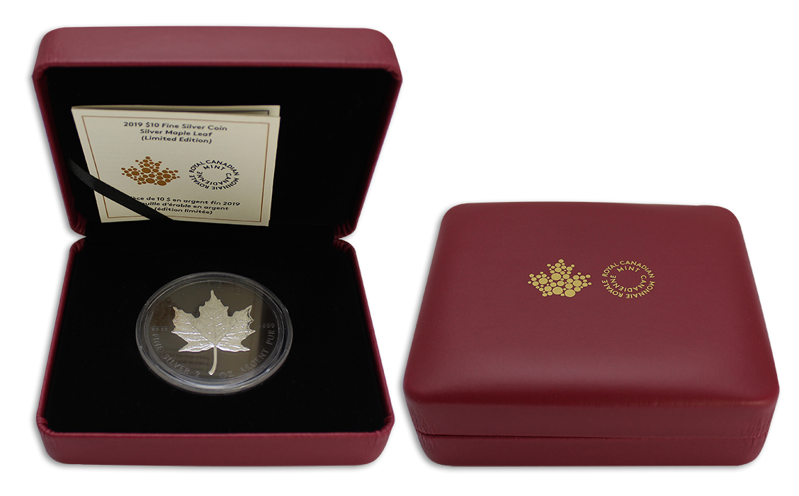 Stříbrná mince Maple Leaf - pokovená černým rhodiem - limitovaná edice 2 Oz 2019 Proof