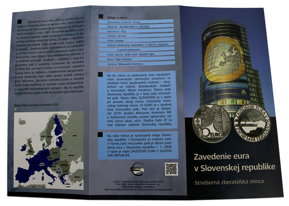 Stříbrná mince Zavedení eura na Slovensku - 10. výročí 2019 Standard