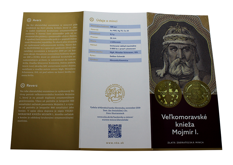 Zlatá mince Velkomoravský kníže Mojmír I. 2019 Proof