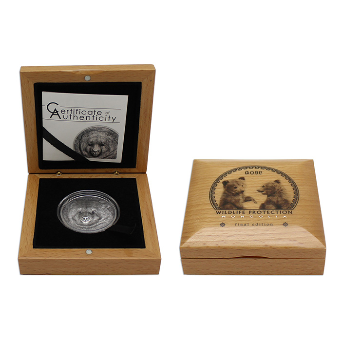 Strieborná minca Gobijský medveď 1 Oz Wildlife Protection 2019 Antique Standard
