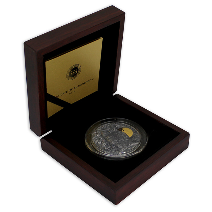 Strieborná pozlátená minca 2 Oz Myšiarka ušatá 2019 Antique Standard