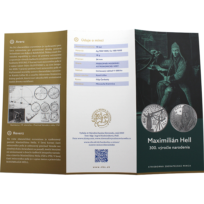 Strieborná minca Maximilián Hell - 300. výročie narodenia 2020 Proof
