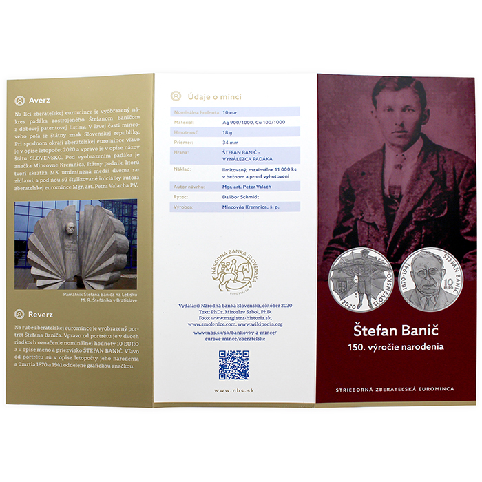 Strieborná minca Štefan Banič - 150. výročie narodenia 2020 Štandard
