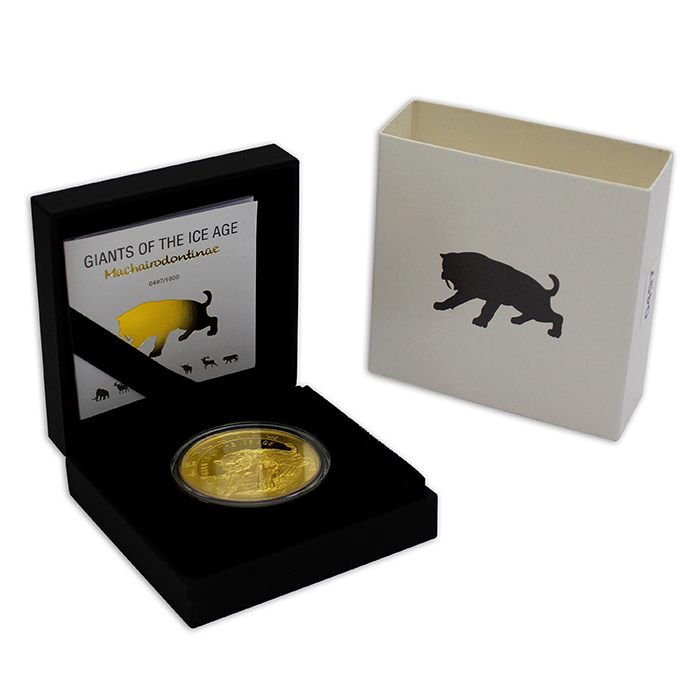 Zlatá investiční mince Obři doby ledové - Šavlozubý tygr 1 Oz 2020