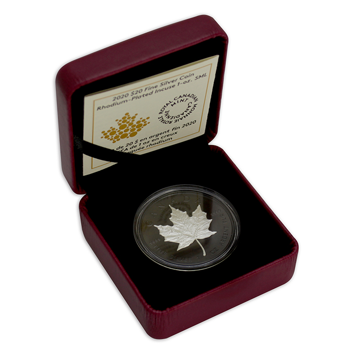 Stříbrná mince Maple Leaf - pokovená černým rhodiem 1 Oz - Incuse 2020