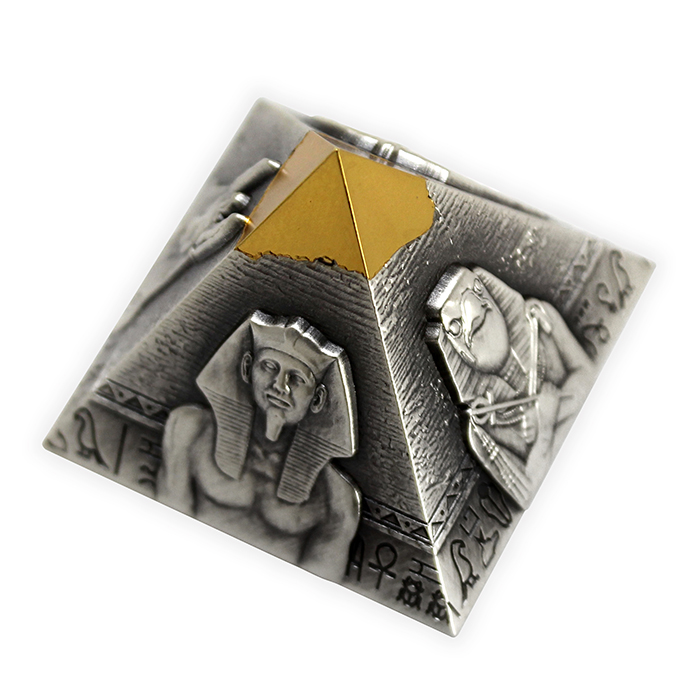 Strieborná pozlátená minca 5 Oz Rachefova pyramída 2021 Antique Štandard