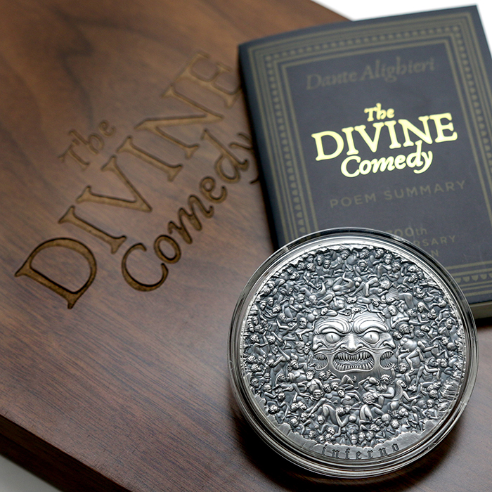 Stříbrná mince 5 Oz Inferno - Dante Alighieri - Božská komedie 2020 Antique Standard