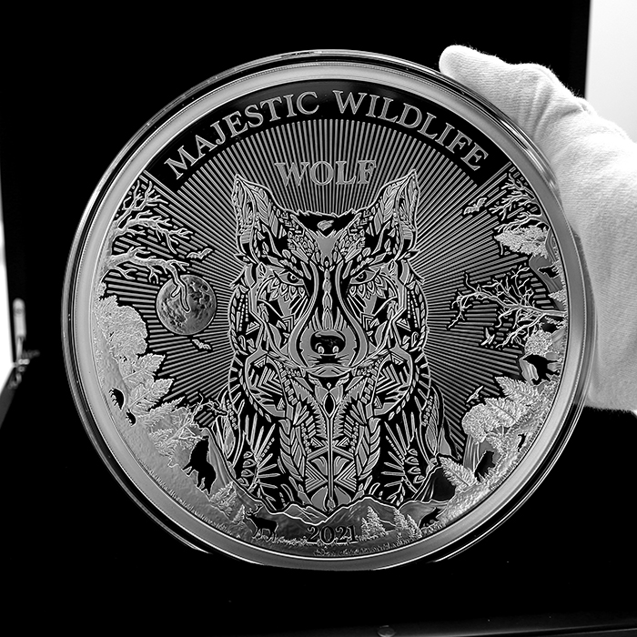 Stříbrná mince 1 kg majestátní divoká zvěř - Vlk 2021 Proof