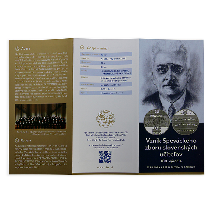 Stříbrná mince Vznik Pěveckého sboru slovenských učitelů - 100. výročí 2021 Proof