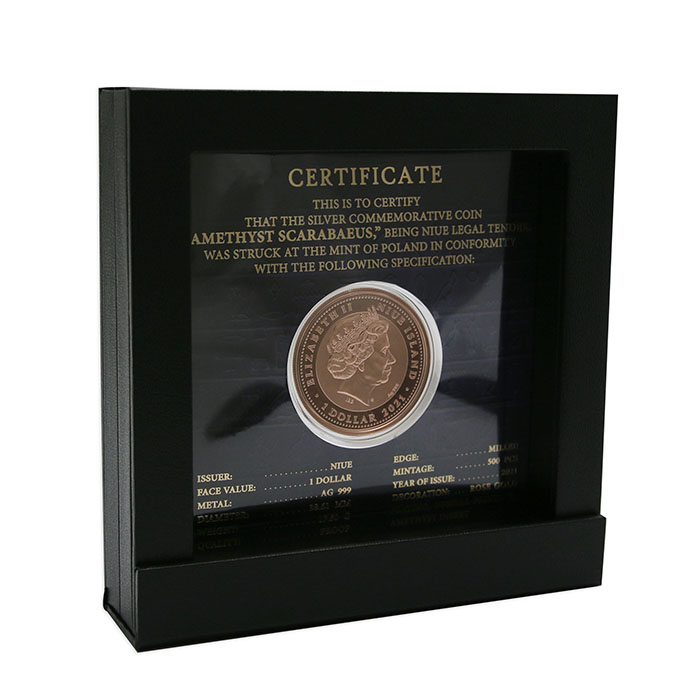 Stříbrná pozlacená mince Skarabeus Ametyst 2021 Proof