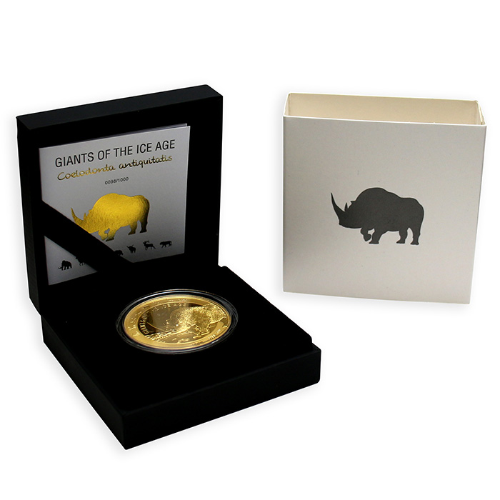 Zlatá investiční mince Obři doby ledové - Nosorožec srstnatý 1 Oz 2021
