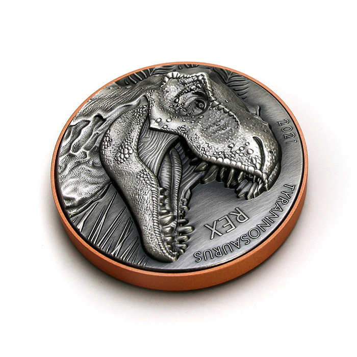 Bimetalová mince Obři světa Dinosaurů - Tyrannosaurus rex 2021 Antique Standard