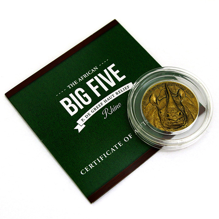 Zlatá mince Nosorožec The African Big Five High Relief 1 Oz 2021 Antique Standard