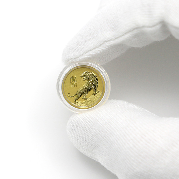 Zlatá investiční mince Year of the Tiger Rok Tygra Lunární 1/10 Oz 2022