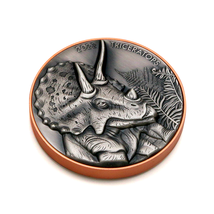 Bimetalová mince Obři světa Dinosaurů - Triceratops 2022 Antique Standard