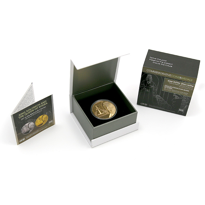 Zlatá mince Král Šalamoun a královna ze Sáby 10 NIS Izrael Biblické umění 2021 Proof