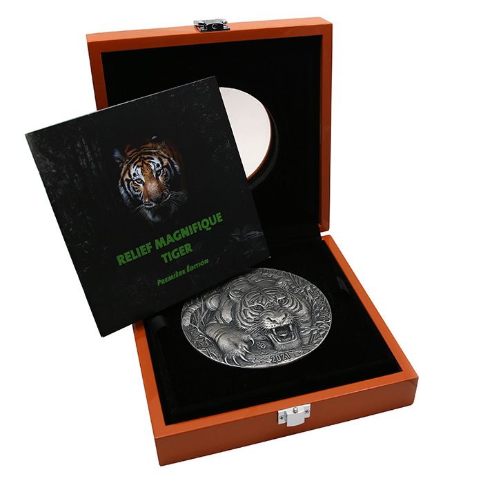 Stříbrná mince 2 Kg Tygr High Relief 2021 Antique Standard
