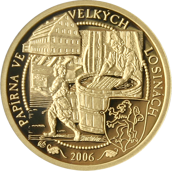 Zlatá minca  2500 Kč Papierne Velké Losiny 2006 Proof 