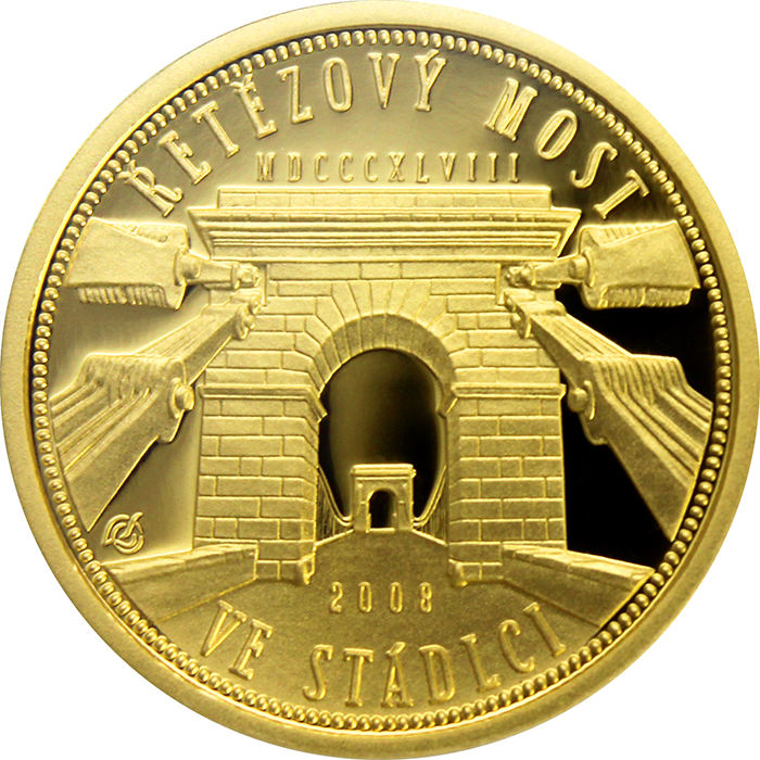 Zlatá mince 2500 Kč Řetězový most ve Stádlci 2008 Proof 