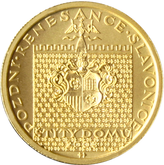 Zlatá minca 2000 Kč Štíty Domov v Slavoniciach Pozdná Renesancia 2003 Štandard 