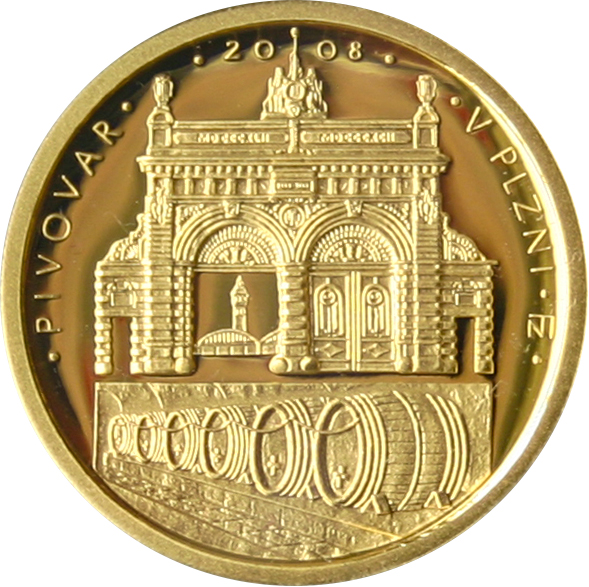 Zlatá mince 2500 Kč Pivovar v Plzni 2008 Proof 