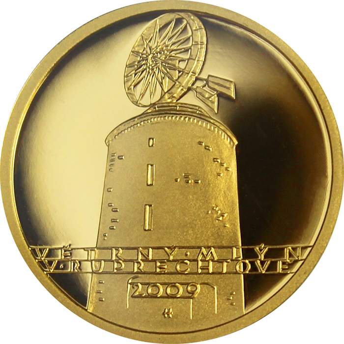 Zlatá mince 2500 Kč Větrný mlýn v Ruprechtově 2009 Proof 