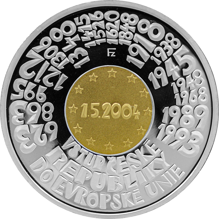 Bimetalová mince 2500 Kč Vstup České republiky do Evropské unie 2004 Proof