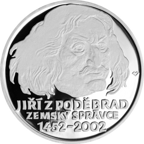 Stříbrná mince 200 Kč Jiří z Poděbrad zemským správcem 550. výročí 2002 Proof
