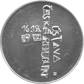 Přední strana Stříbrná mince 200 Kč Schválení Ústavy České republiky 1.výročí 1993 Proof