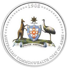 Přední strana Strieborná minca Australian Commonwealth Coat 2008