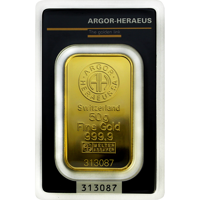 50g Argor Heraeus SA Švajčiarsko Investičná zlatá tehlička